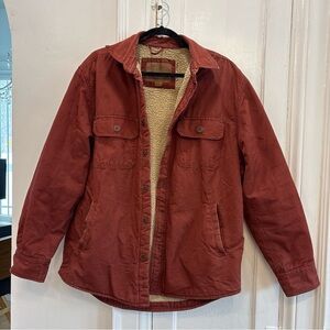 Mens Button Up Shirt Utility Canvas Sherpa Lined Red sz M Outdoor Life